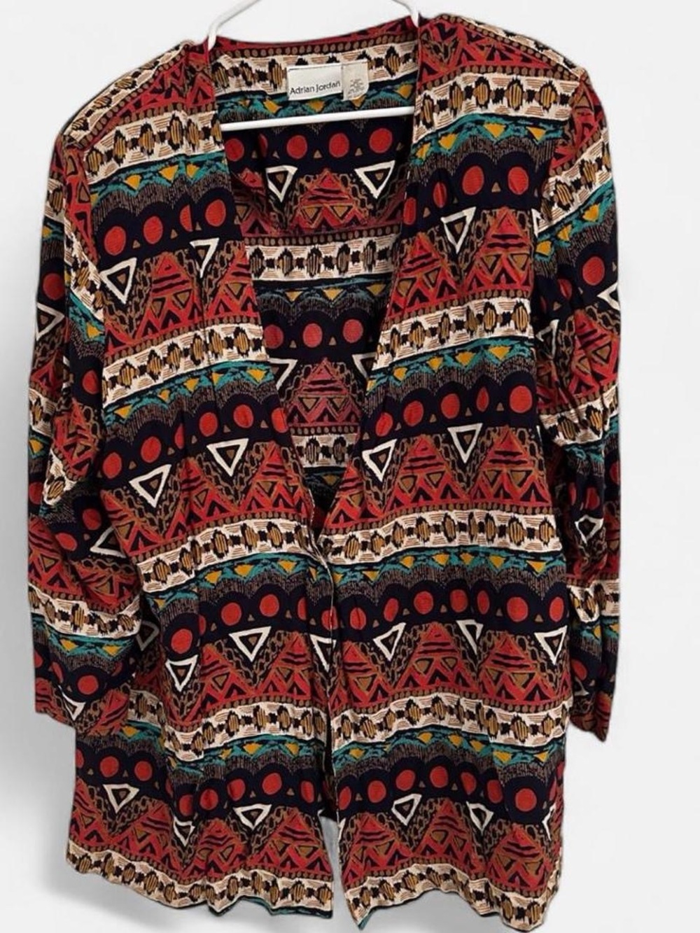 Adrian Jordan Boho Print Open Cardigan - Red, Black, Teal